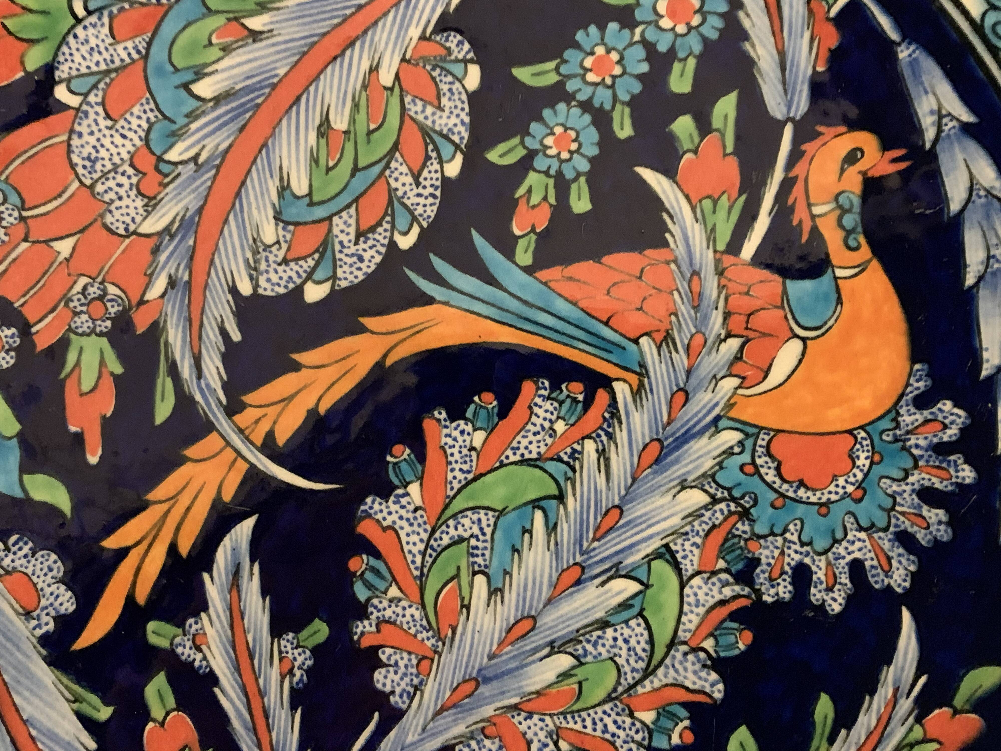 Turkish earthenware dish, coloured, handmade and signed Coskun Uzun, Kotahya, Turkey