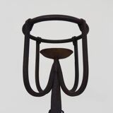 Pair of wrought iron andirons with 19th century fireplace set