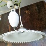 Pendant lamp rise and fall in porcelain and opaline