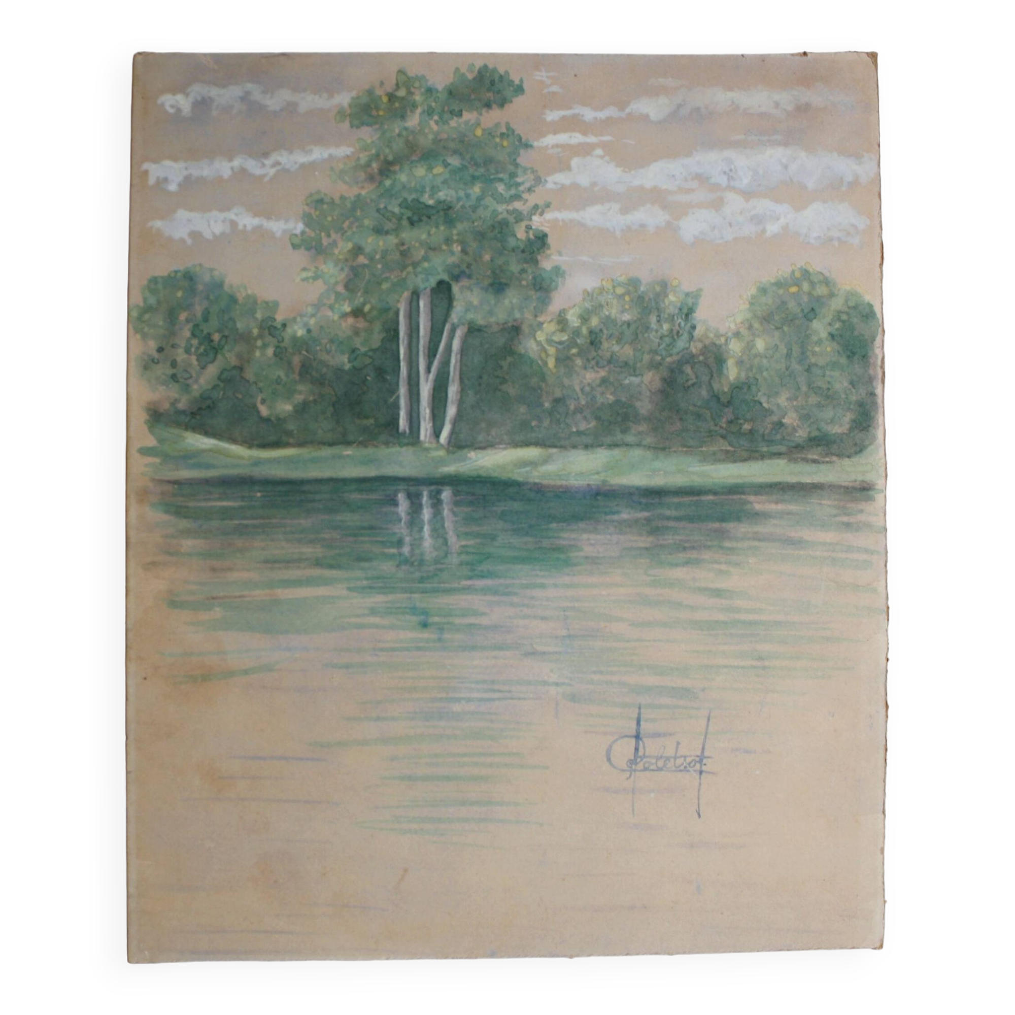 Old watercolor "les Rivages" late 19th century signed
