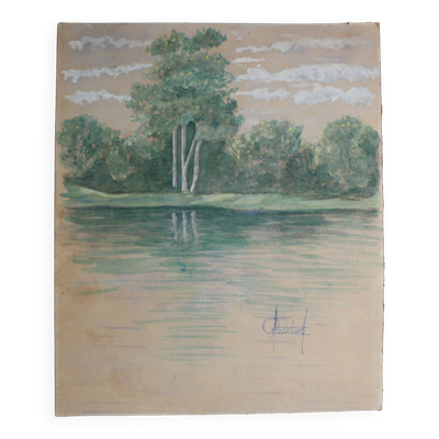 Aquarelle ancienne ''les Rivages'' fin XIX ème signée