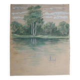 Aquarelle ancienne "les Rivages" fin XIX ème signée