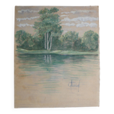 Aquarelle ancienne "les Rivages" fin XIX ème signée