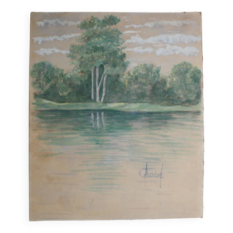 Old watercolor "les Rivages" late 19th century signed