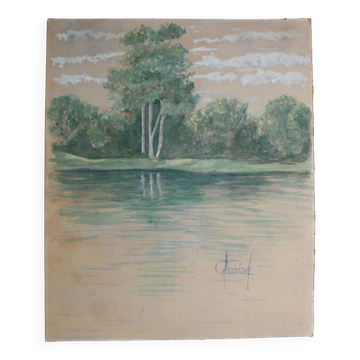 Old watercolor "les Rivages" late 19th century signed
