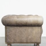 Grey Cowhide Leather Chesterfield Club Armchair in English Style on Casters