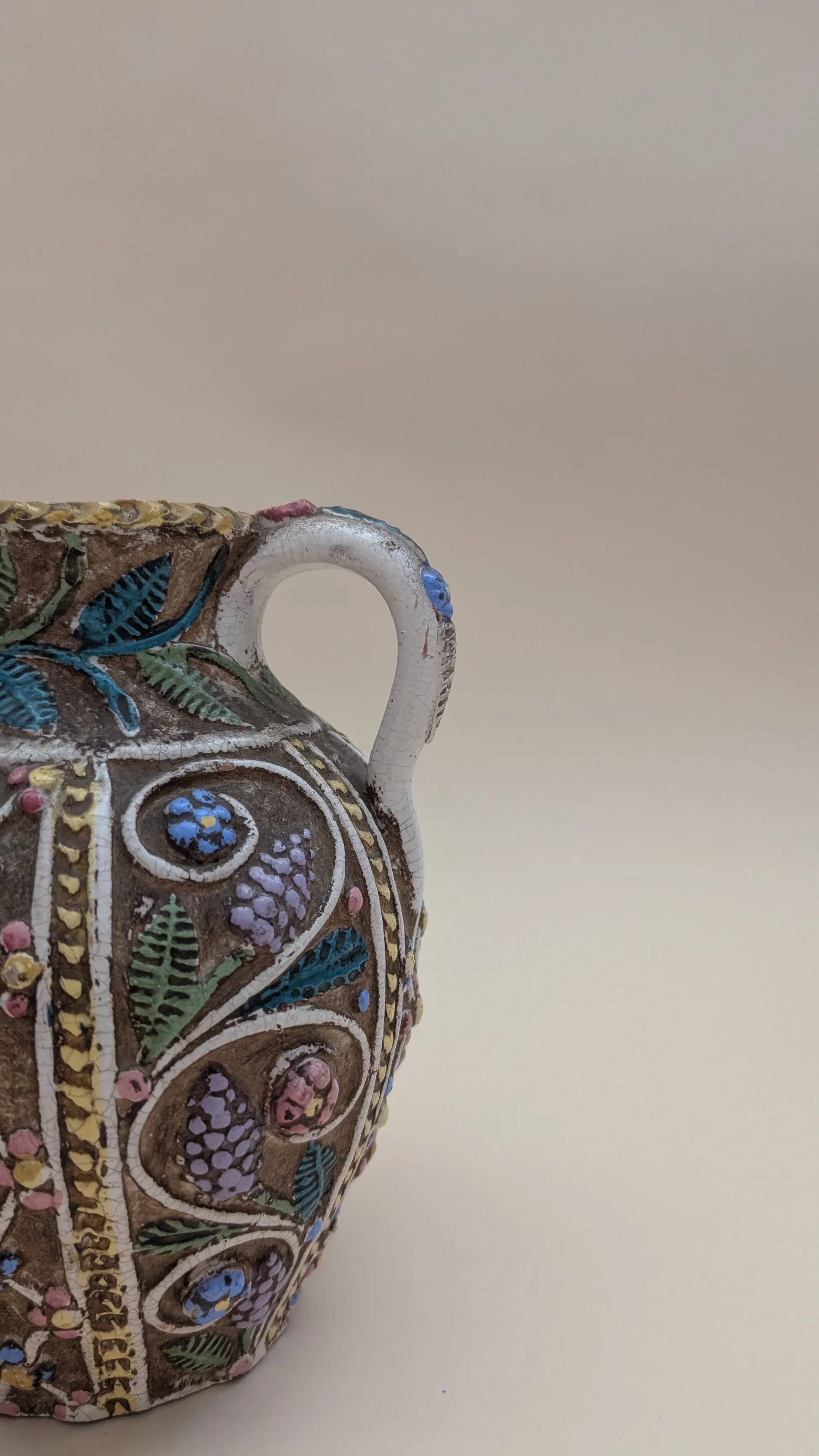 Pair of small openwork vases in glazed earthenware – Made in Italy