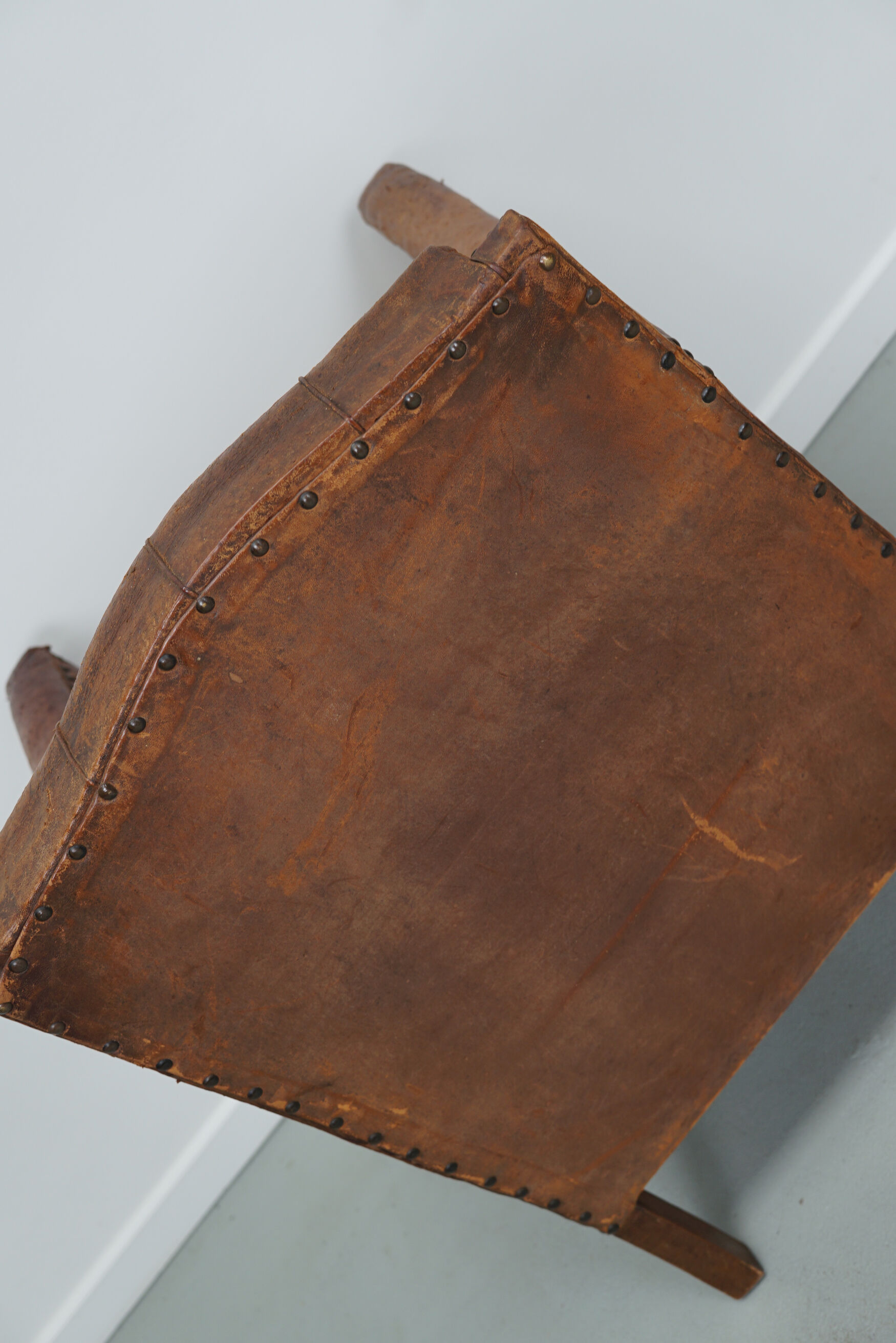 French cognac leather buttoned back club chair