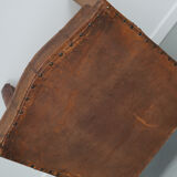 French cognac leather buttoned back club chair