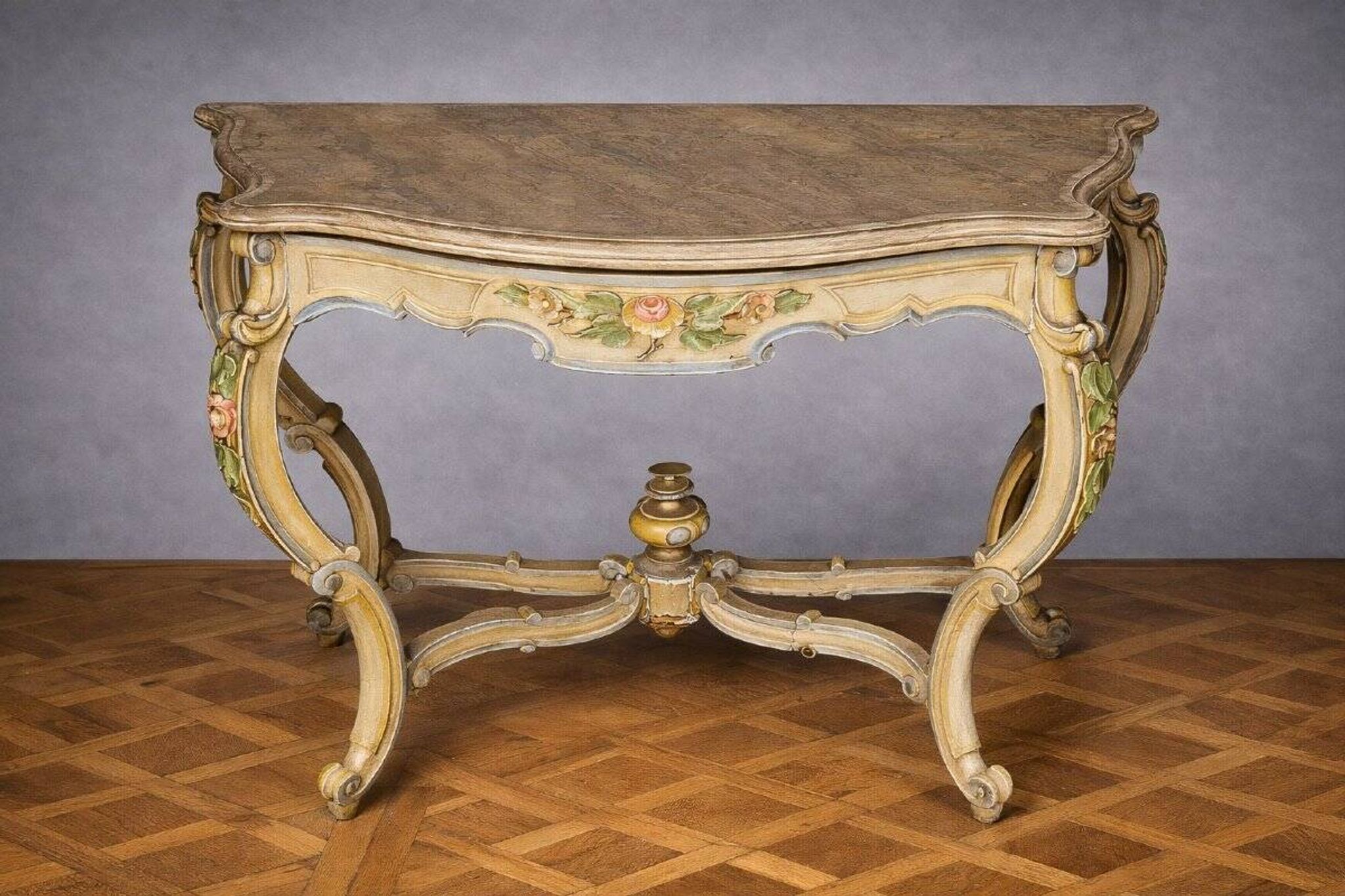 Italian console painted and sculpted – Wood top with faux marble appearance – 19th century