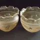 Set of 2 Vintage French Amber Patterned Glass Shades Frilled Edge