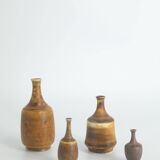 Small MidCentury Scandinavian Modern Collectible Honey Brown Stoneware Vase by Gunnar Borg, Set of 4
