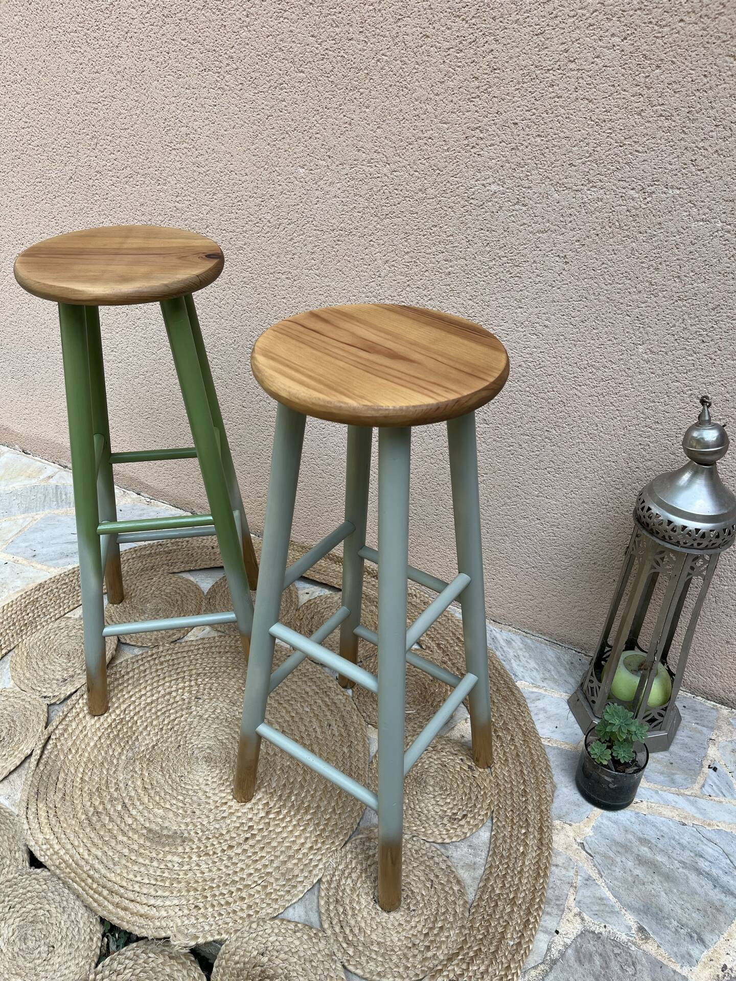 Pair of pine bistro stools