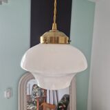 Art deco suspension opaline white and brass