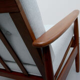 1960s teak armchair new cushions in grey-blue