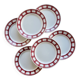 6 flat plates Badonviller ironstone with red geometric decoration