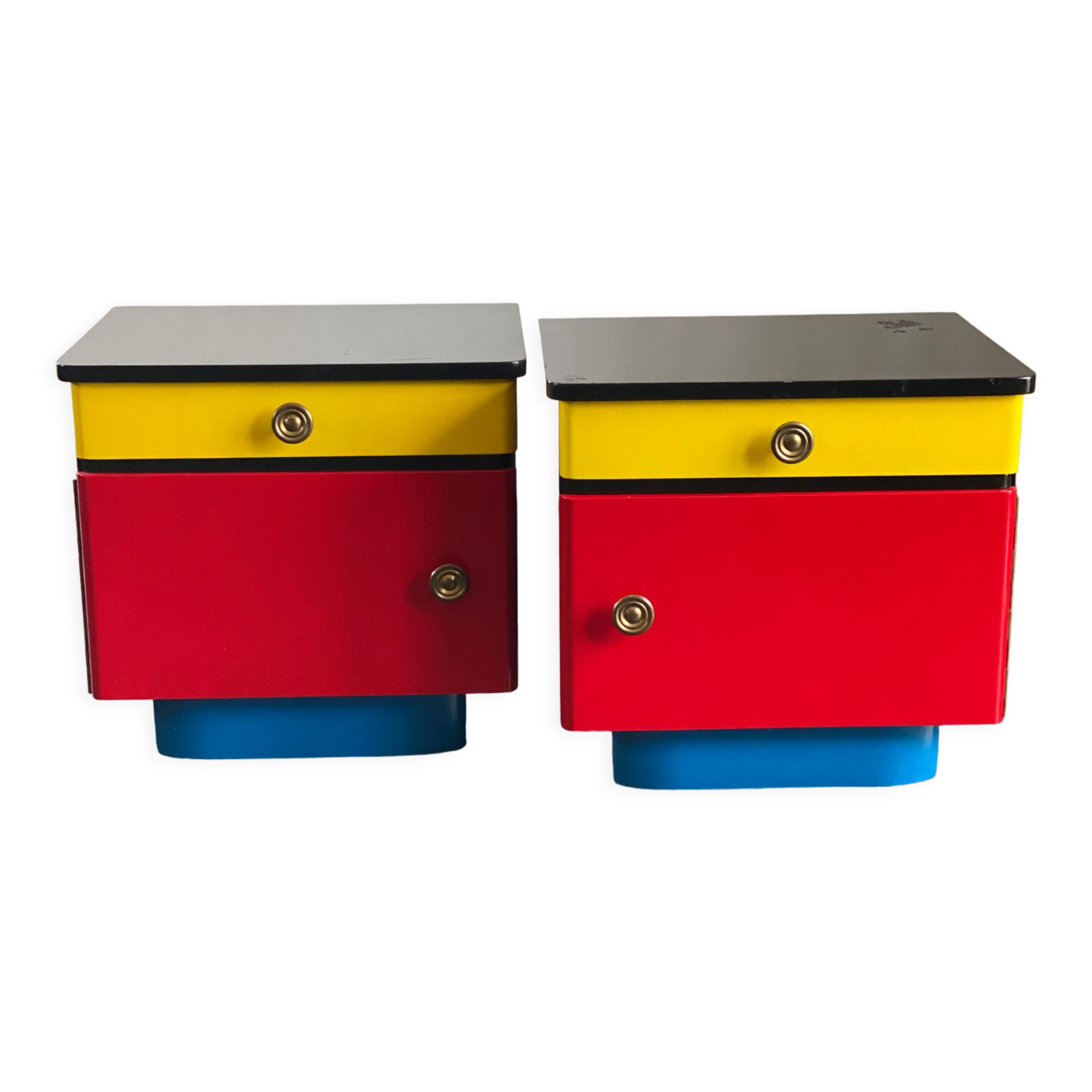 Pair of colorful massive teak night stands