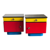 Pair of colorful massive teak night stands