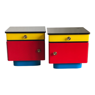 Pair of colorful massive teak night stands