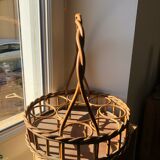 Vintage basket bottle holder in rattan wicker