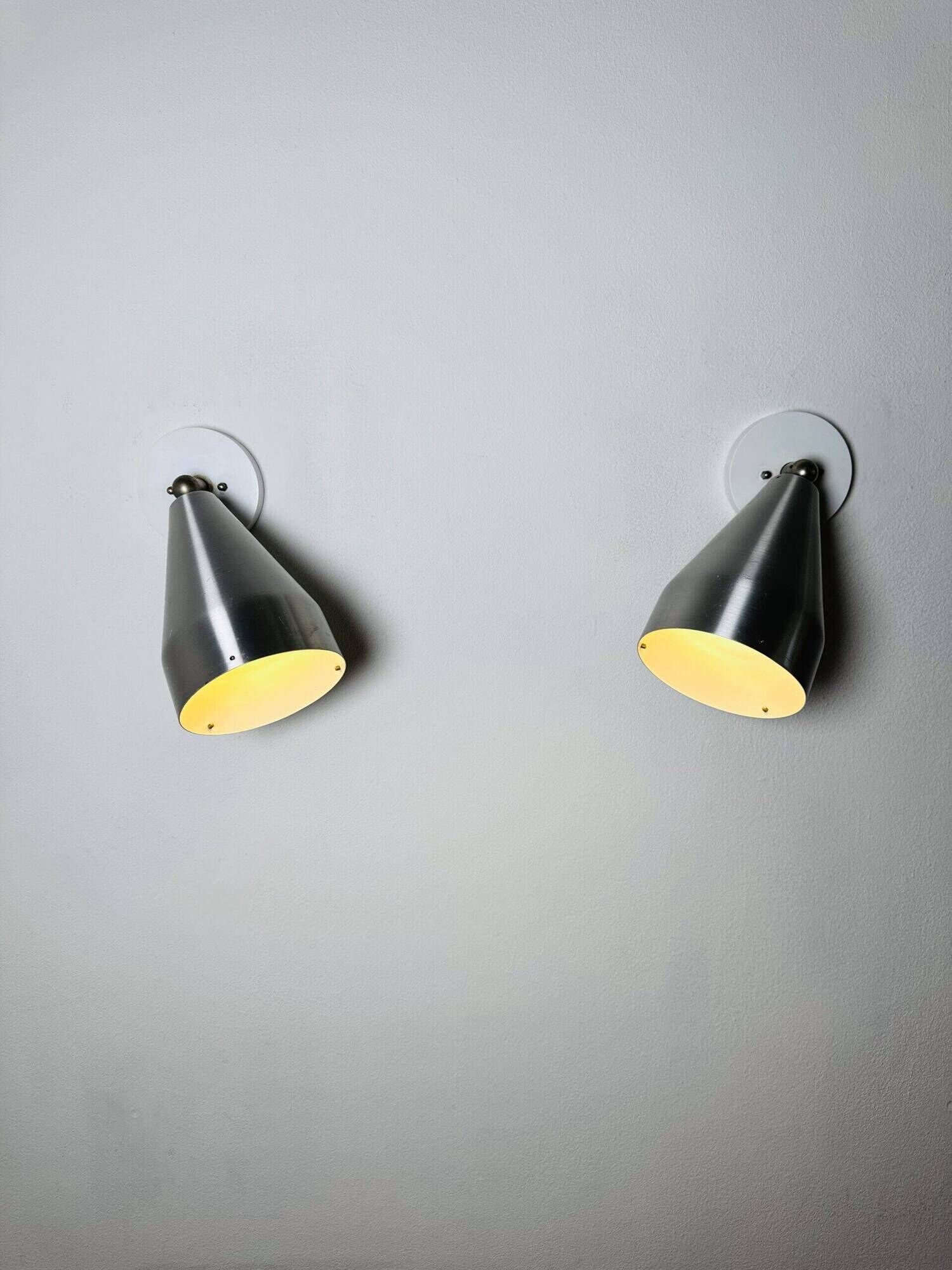 Pair Of R155 Adjustable Wall Lamps In Metallic By Raak Amsterdam, The Netherlands 1960S