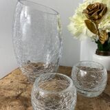 Crackle glass vase and candle holders