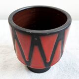 Wendelin Stahl 655-20 Red Brown Vase with Zig Zag Motif, German Studio Pottery with Red Triangles