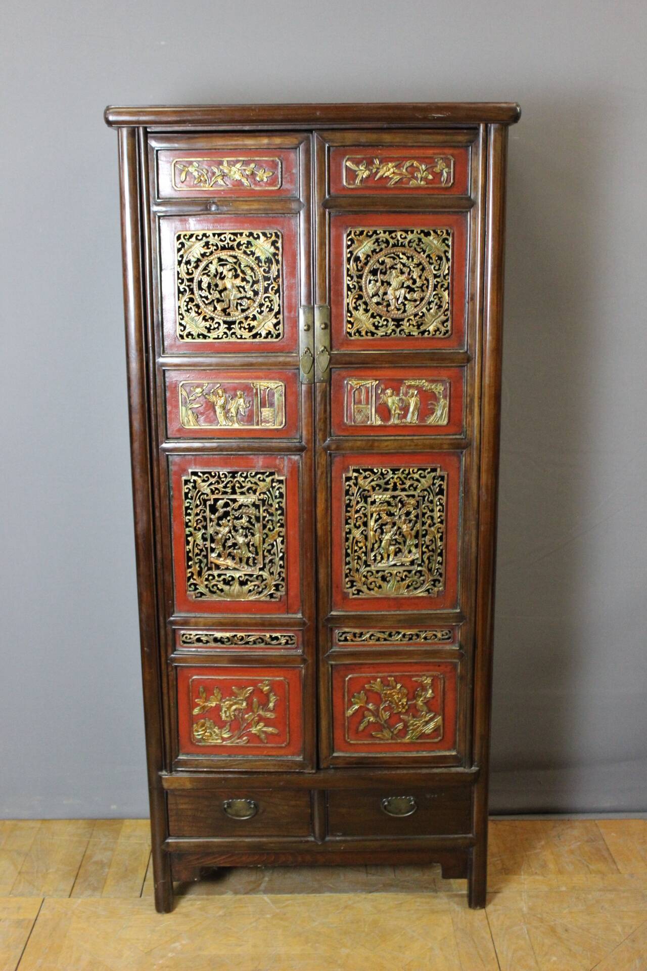 Chinese Cabinet in Red and Gold Lacquer