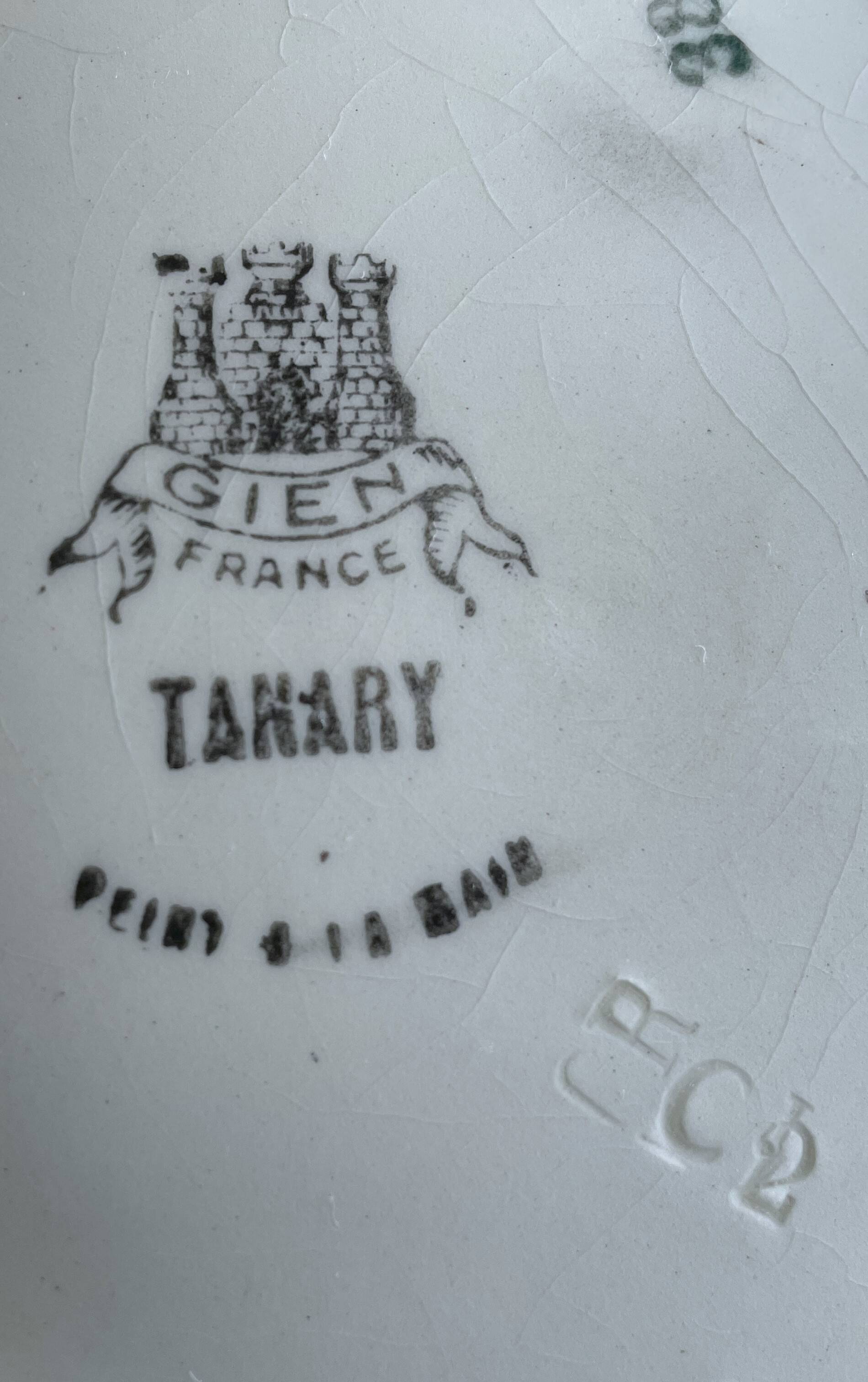 Large antique salad bowl on a Gien earthenware pedestal