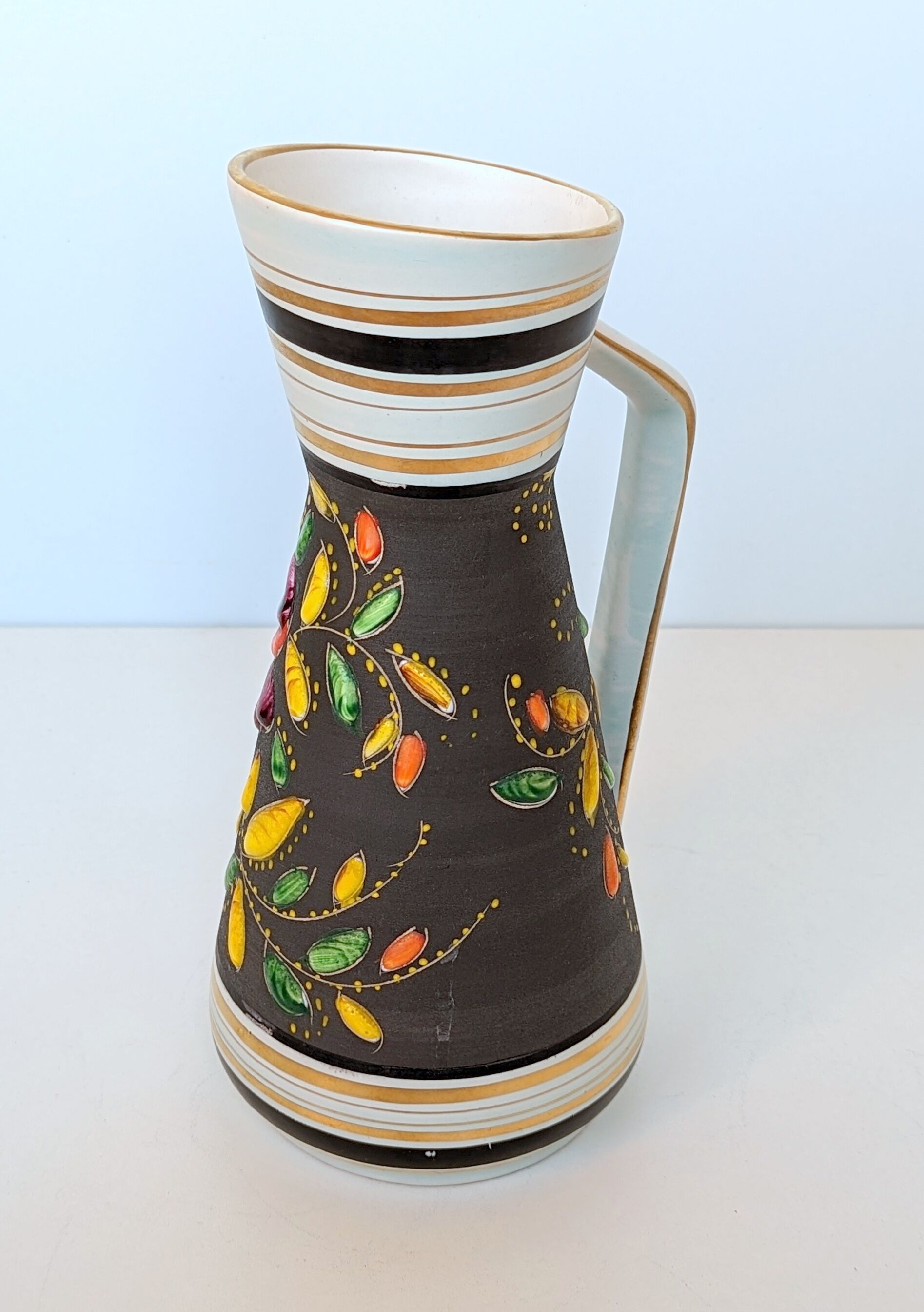 Vintage Henri Bequet Quaregnon hand painted ceramic vase (Belgium pottery 1960)
