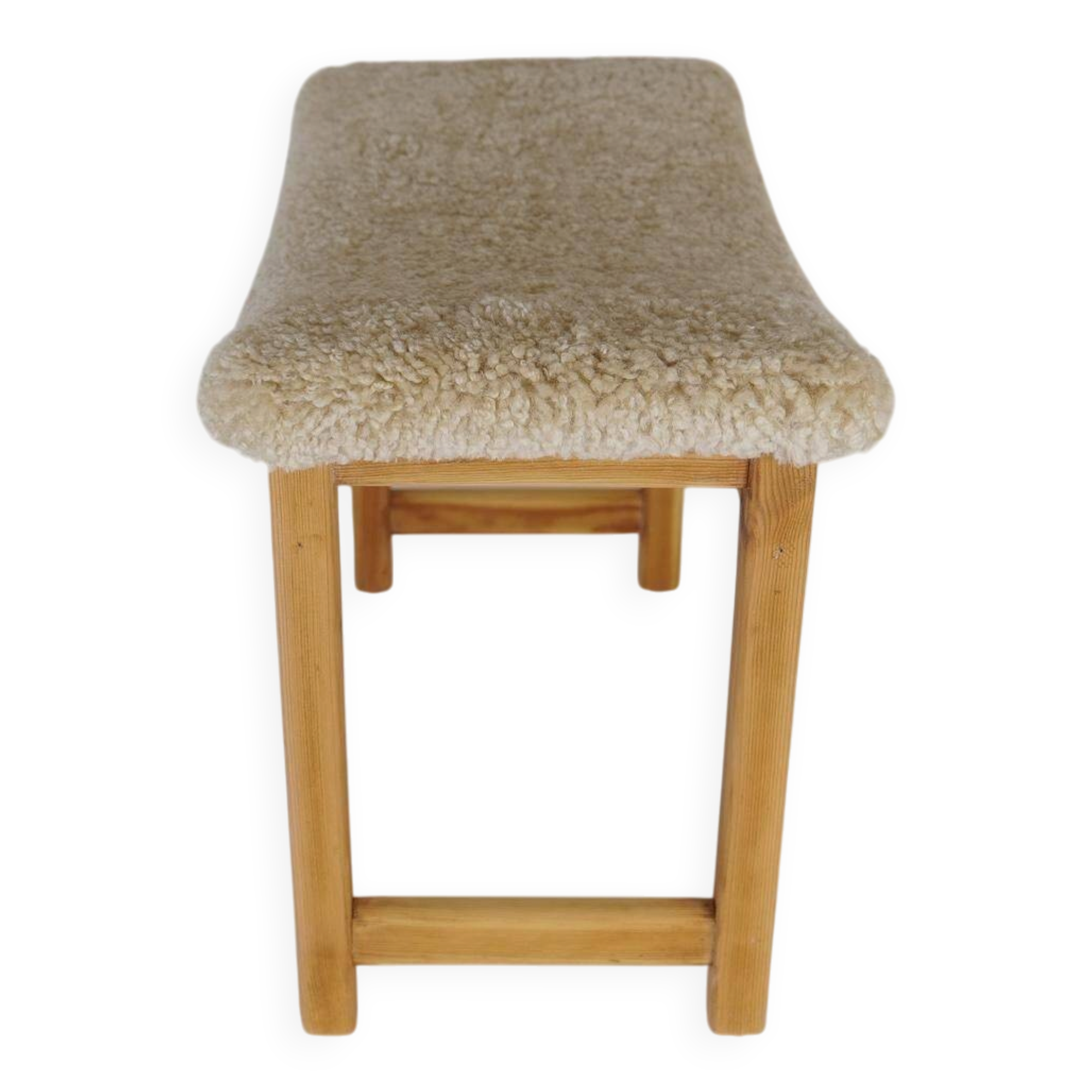 Modern Scandinavian stool in pine and sheepskin, Sweden, 1970s