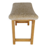 Modern Scandinavian stool in pine and sheepskin, Sweden, 1970s