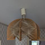 Vintage Scandinavian wood and raffia pendant chandelier