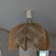 Vintage Scandinavian wood and raffia pendant chandelier