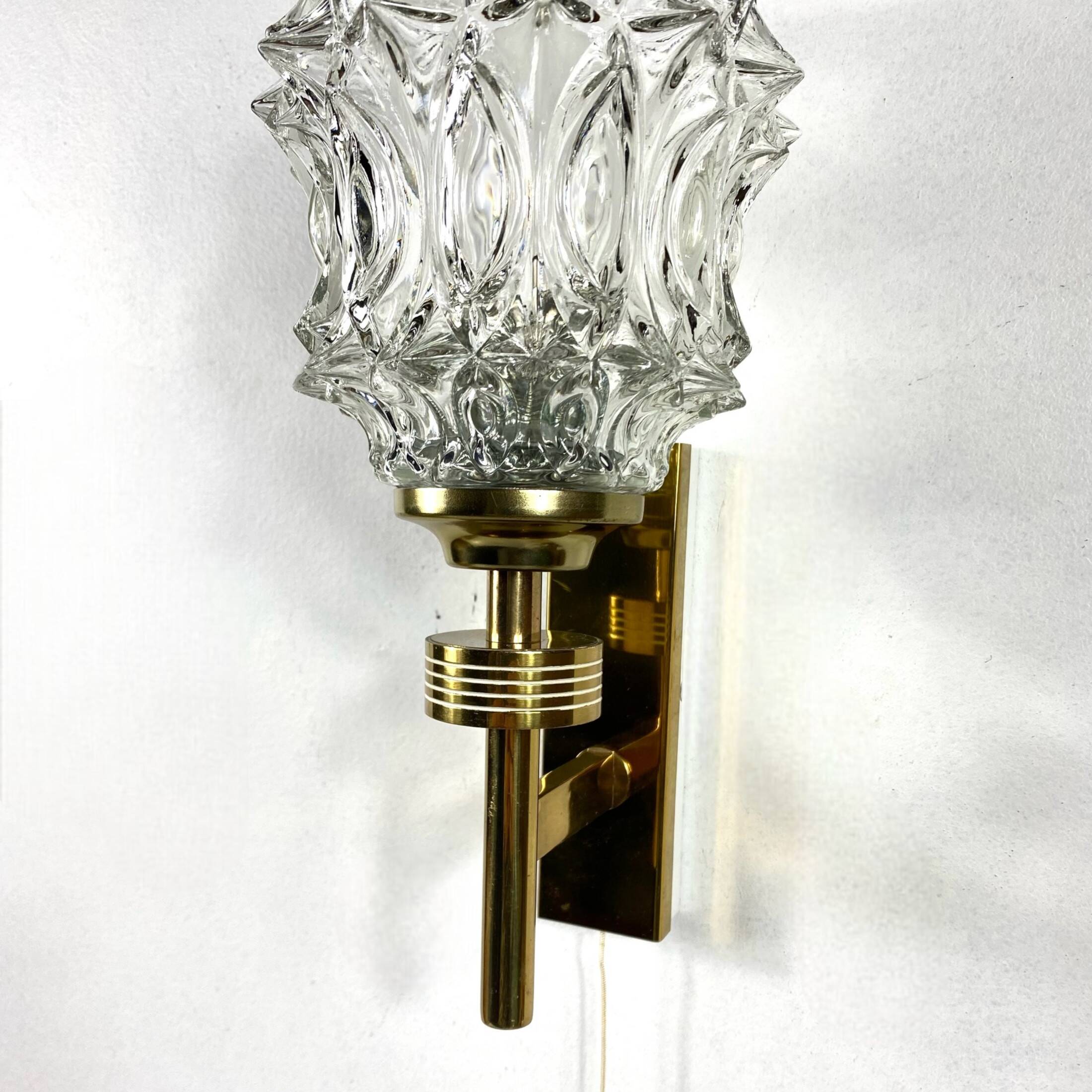 Antique wall light, Arlus type torch, in brass and glass tulip