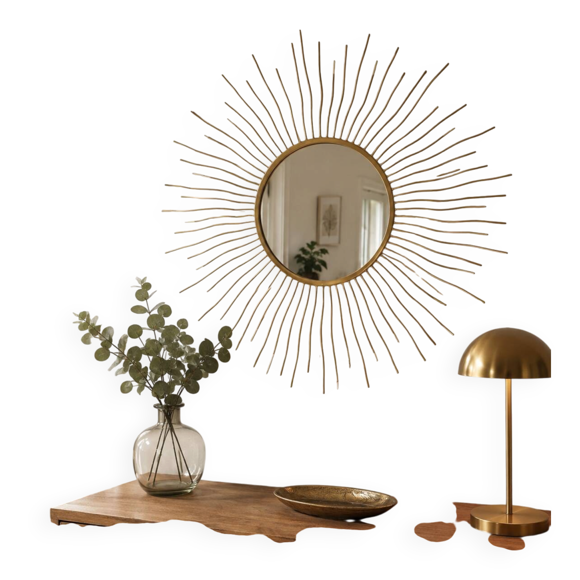 Vintage gold metal sun mirror – 70 cm