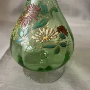Liqueur carafe in ouraline with floral enamel decoration.