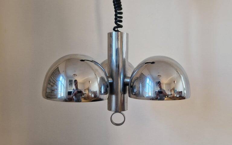 Midcentury Chrome Space Age Chandelier/Pendant Hillebrand, Germany, 1970s