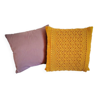 cushion and its macramé adornment