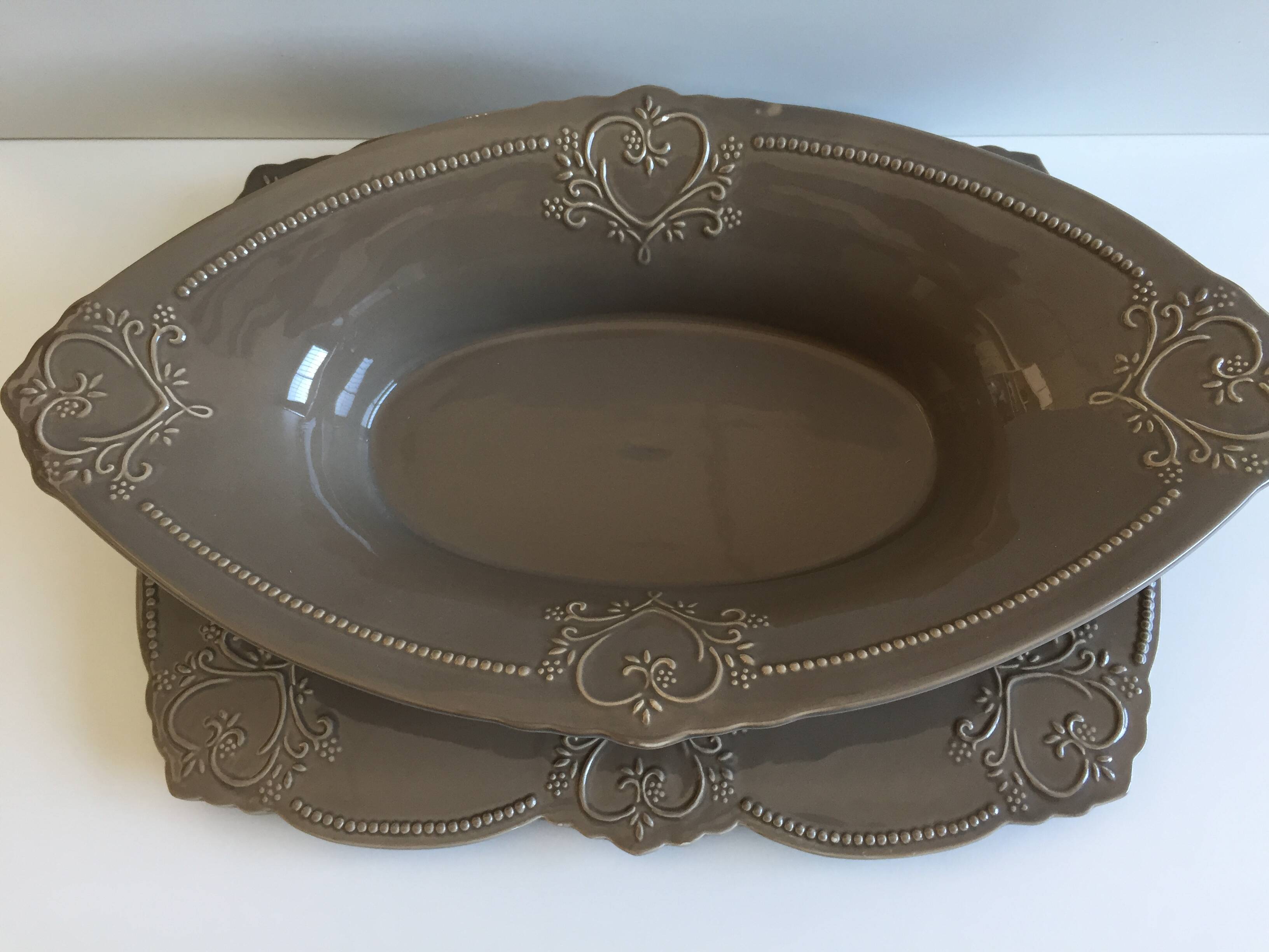 Tableware Service Table Design Meat or Vegetable Frosted Brown Porcelain