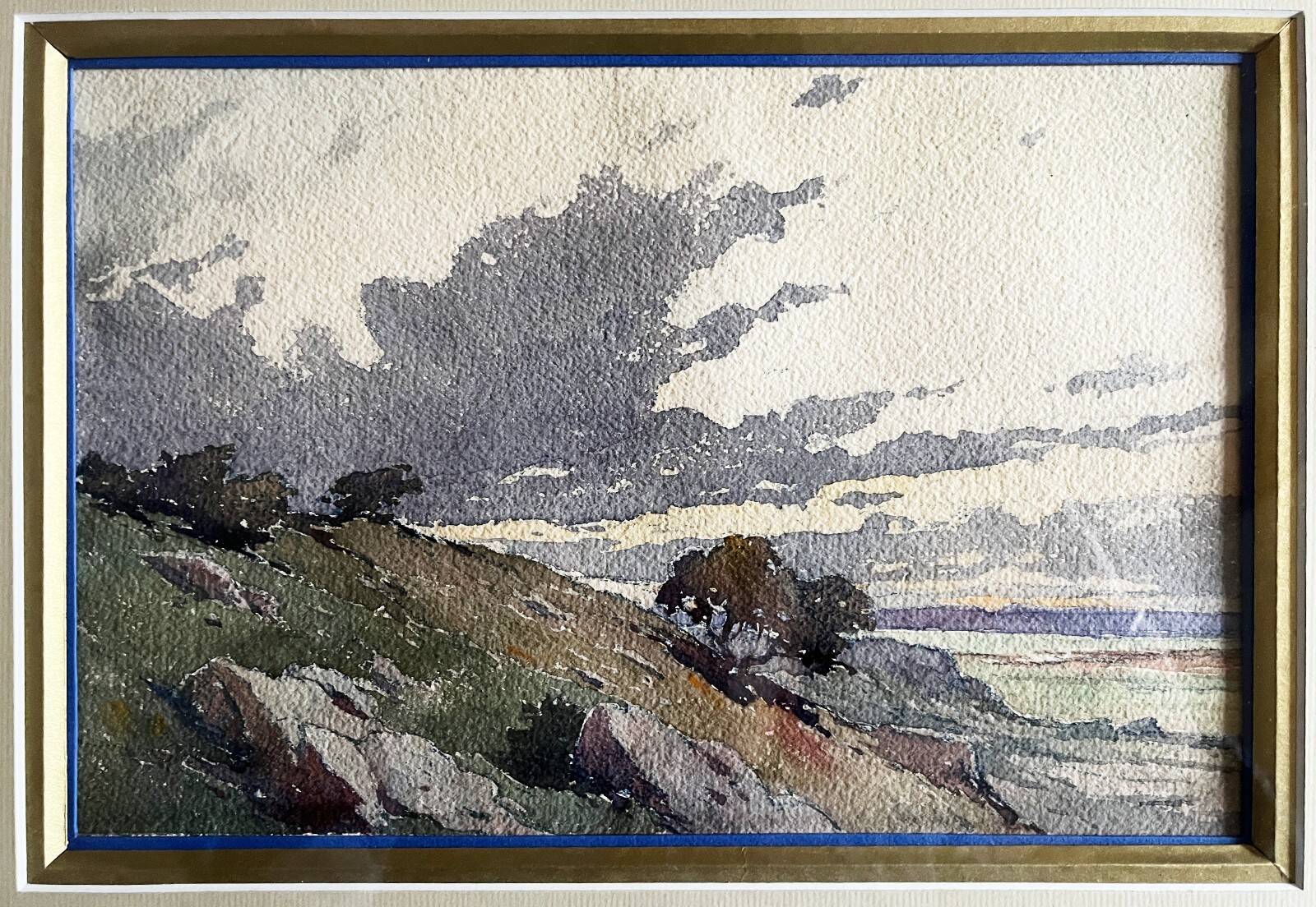 Watercolour painting "Wild Landscape" early 20th century + frame