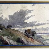 Watercolour painting "Wild Landscape" early 20th century + frame