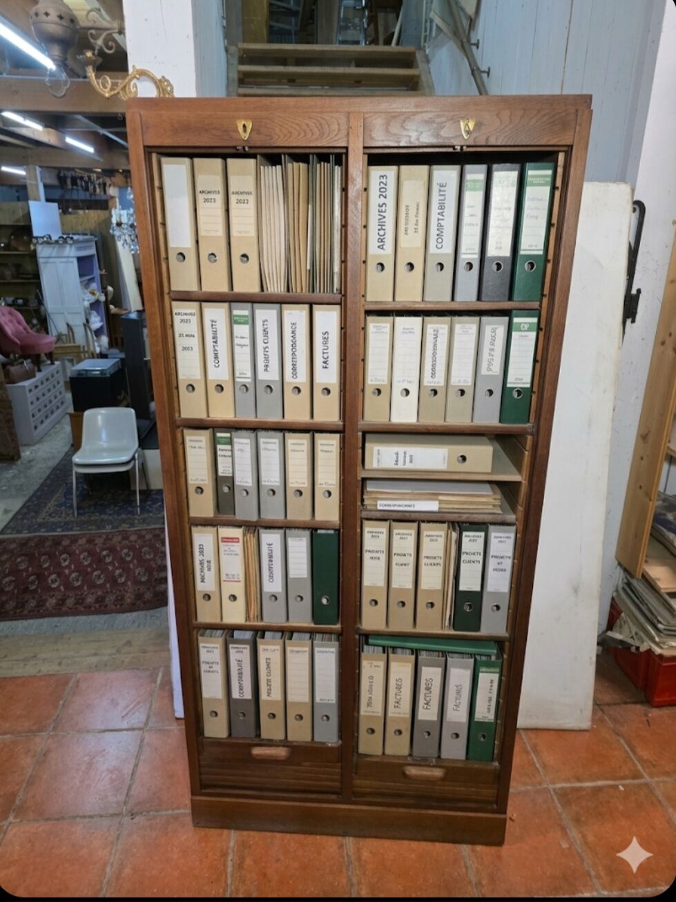 Antique double curtain oak cabinet