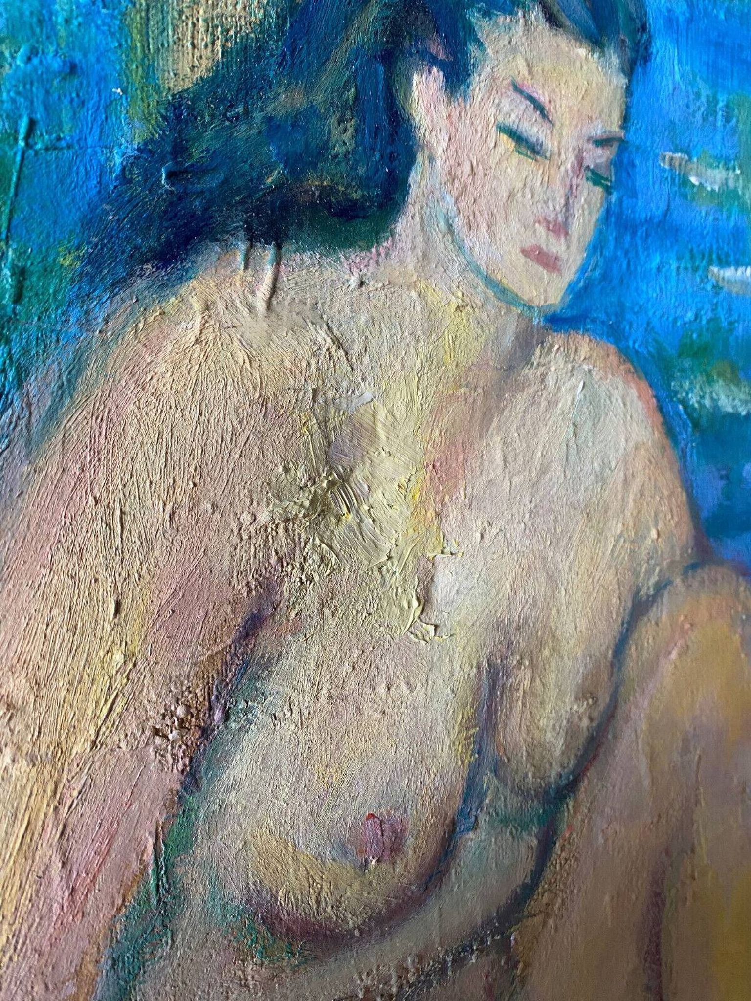 Large painting hst "baigneuses" marcelle guetta-fattal (1922-2009) fauvism