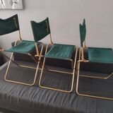 3 folding Lafuma green vintage camping seats