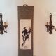 Pair of wooden and metal wall light