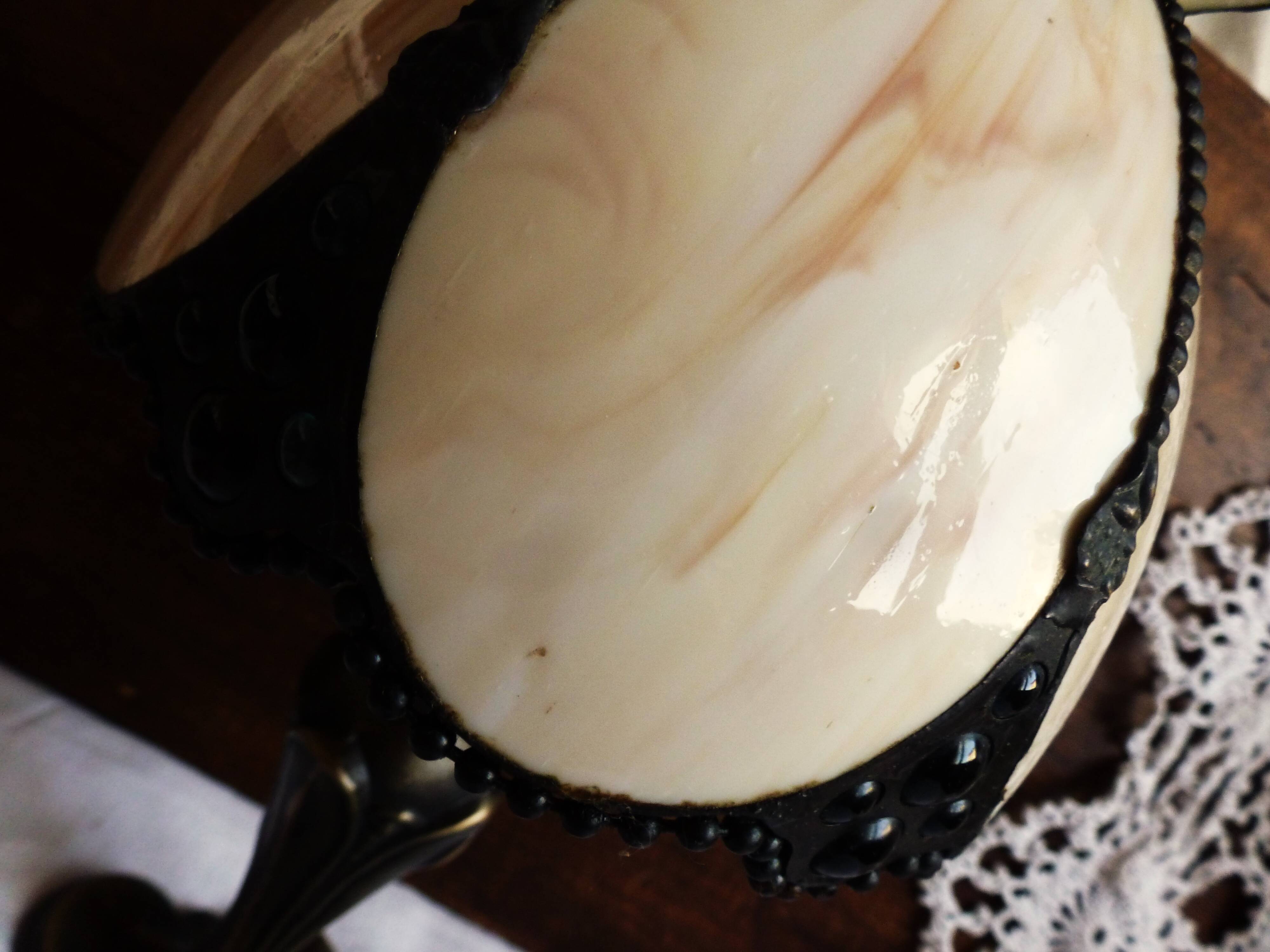 Alabaster lampshade, alabaster and brass candle holder lamp