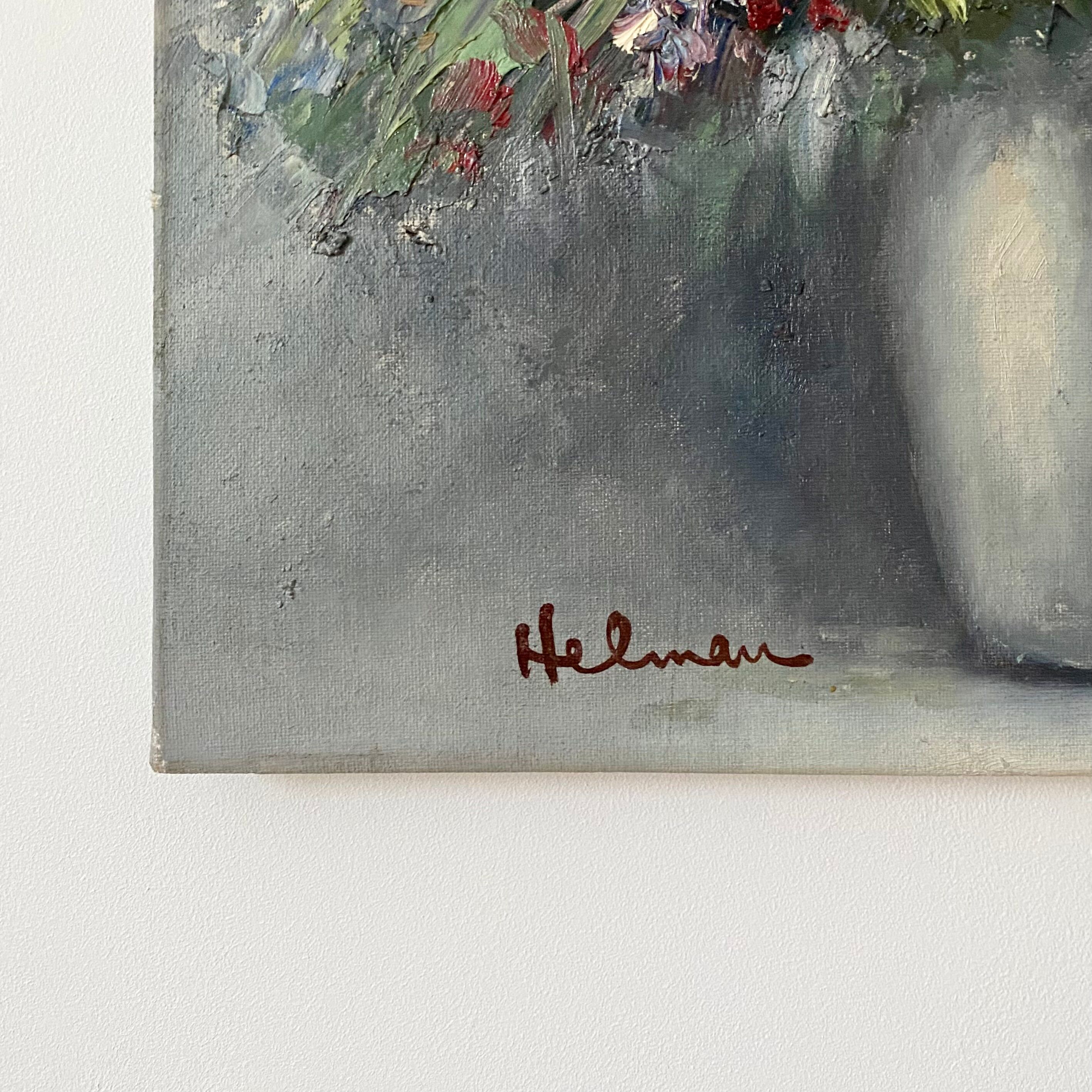 Painting flowers on canvas signed Helman