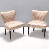 Paire de fauteuils cocktails vintage en satin beige, 1950