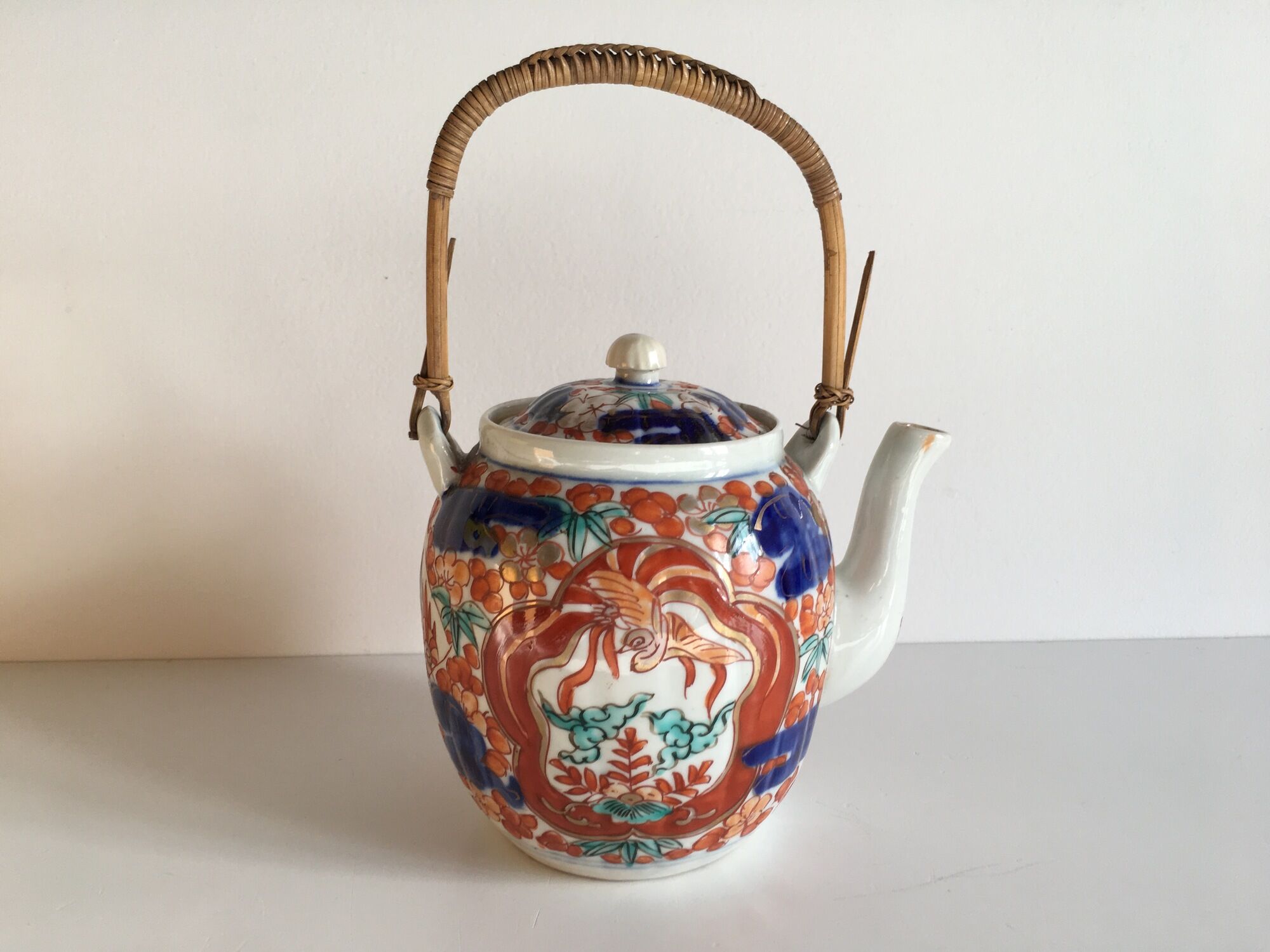 Théière japonaise porcelaine oiseaux à décor floral